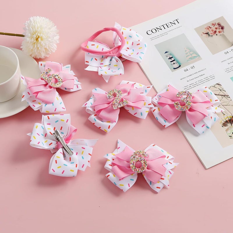 Fancheer Birthday Hair Bow for Baby Girls 1 2 3 4 5 6 Years Sprinkle Decorations Confetti Ice Cream Party Pink Hair Accessories for 6th Birthday - Image 5
